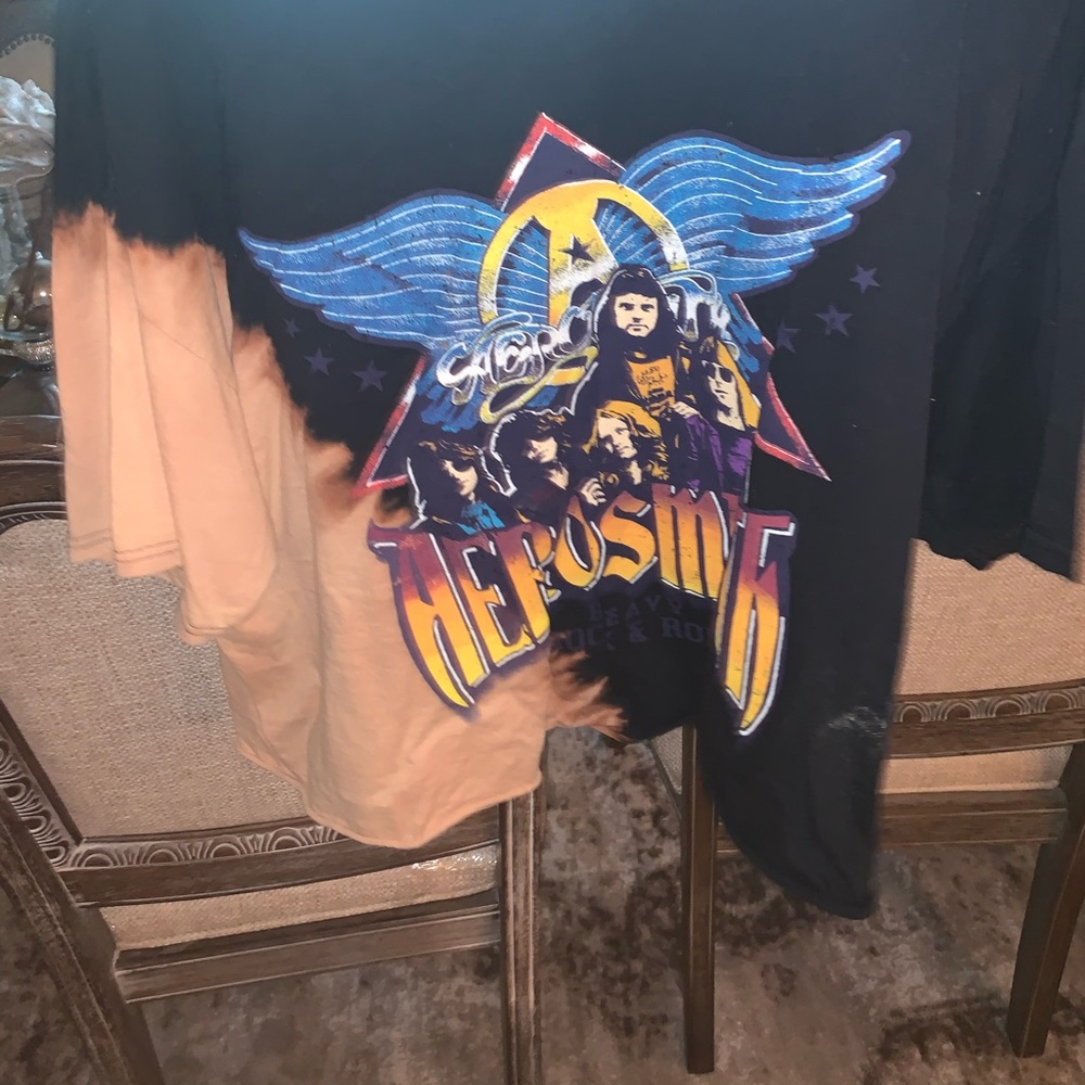 Black Aerosmith faded cropped t shirt